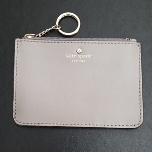 kate spade small leather keyring card case in taupe gray